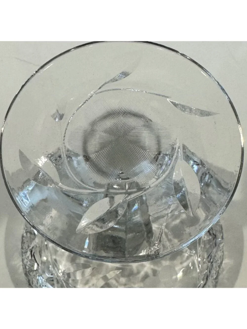 Cut Glass Etched Clear Compote Pedestal Dish Centerpiece 8" Tall Floral Vintage - Picture 9 of 13